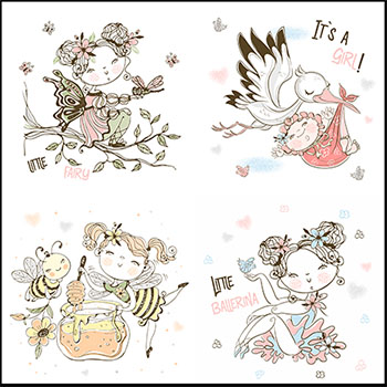 可爱的小女孩以及蜜蜂酿蜜和花蚂蚁素材网矢量插图精选