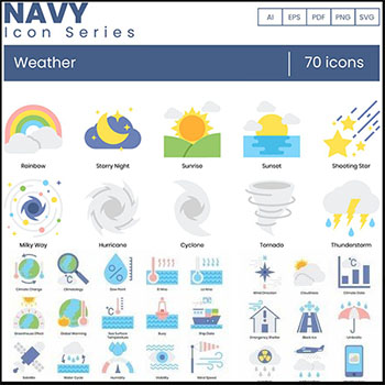 70个天气图标SVG/PNG/PDF/AI蚂蚁素材网矢量素材精选