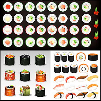 4套鱼子酱海鲜寿司蚂蚁素材网矢量素材精选