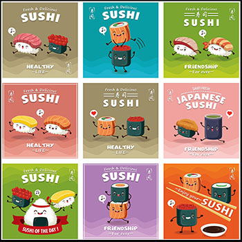 25款可爱卡通日本寿司饭团蚂蚁素材网矢量插图精选