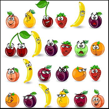 可爱卡通水果和蔬菜蚂蚁素材网矢量插图精选