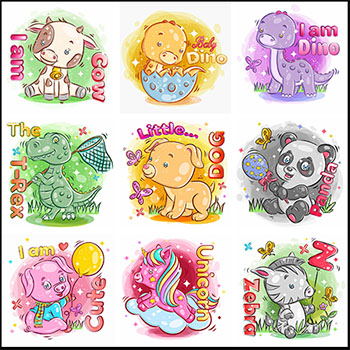 9款可爱彩绘卡通动物蚂蚁素材网矢量插图精选