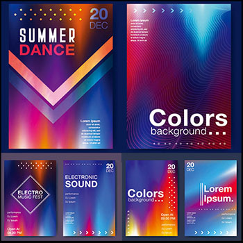4套彩虹渐变背景夏季音乐传单矢量海报