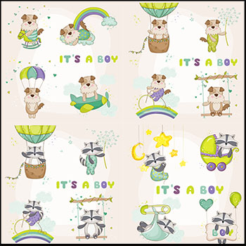 24款卡通狗宝宝和浣熊宝宝蚂蚁素材网矢量插图精选