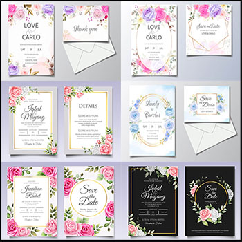 6款春季花卉婚礼请柬邀请函蚂蚁素材网矢量素材精选