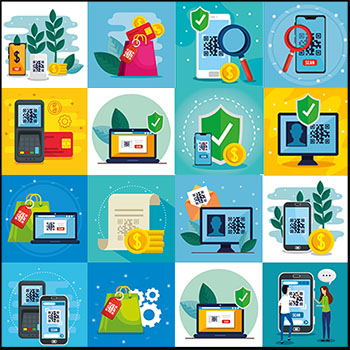 智能手机金融二维码支付安全笔记本电脑蚂蚁素材网矢量插图精选