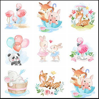 8款可爱水彩森林动物蚂蚁素材网矢量插图精选