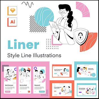 11款线性办公环境UI蚂蚁素材网矢量插图精选