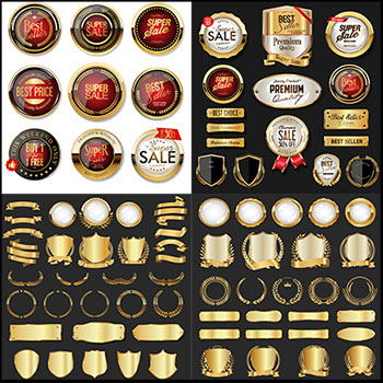 4套豪华高级打折金色徽章和标签蚂蚁素材网矢量素材精选