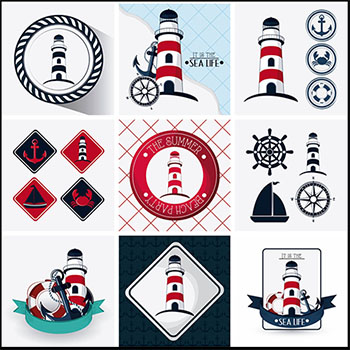 10款灯塔船舵船锚和海洋生物蚂蚁素材网矢量图标精选