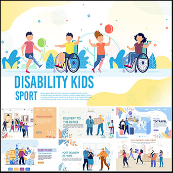 旅游购物健身锻炼生活扁平化矢量网页插图