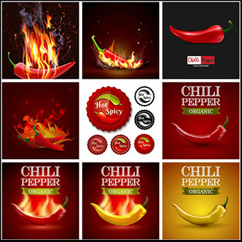 15款火辣的红辣椒和青辣椒小米辣蚂蚁素材网矢量插图精选背景