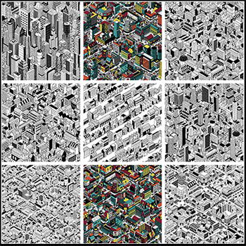 12款密集的城市建筑街区无缝背景蚂蚁素材网矢量素材精选
