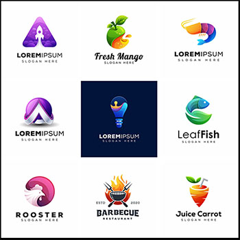 9款水果皮皮虾火锅灯泡鱼和公鸡图像LOGO标志