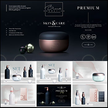 时尚护肤化妆品黑白金瓶设计素材