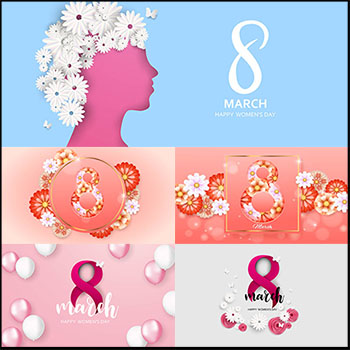 6款38妇女节丽人节8数字花卉蚂蚁素材网矢量插图精选