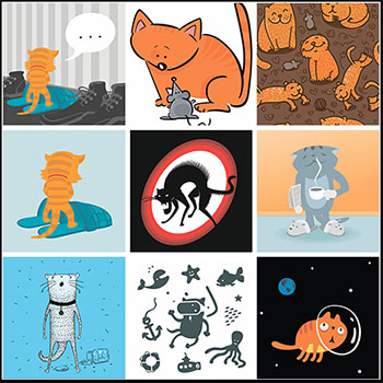 可爱卡通小猫和小狗矢量插画