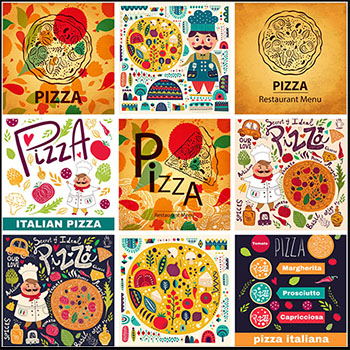 18款PIZZA菜单背景披萨海报蚂蚁素材网矢量背景精选插画