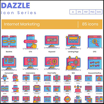 85个互联网营销PNG免抠图标和AI/EPS蚂蚁素材网矢量图标精选