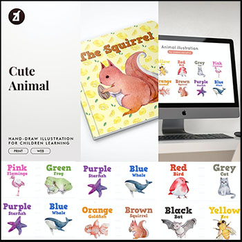 可爱儿童手绘动物插画PNG/JPG/AI蚂蚁素材网矢量素材精选