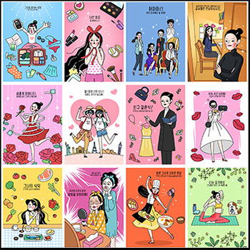 时尚女人购物休闲锻炼购物节女性矢量插画