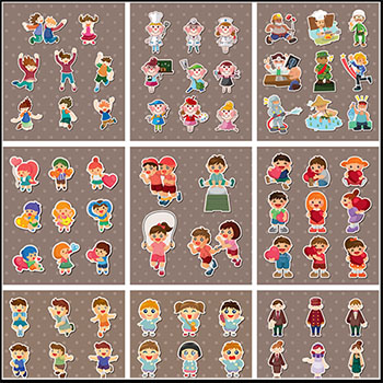 25套卡通可爱Q版男孩女孩儿童多职业人物矢量剪贴画