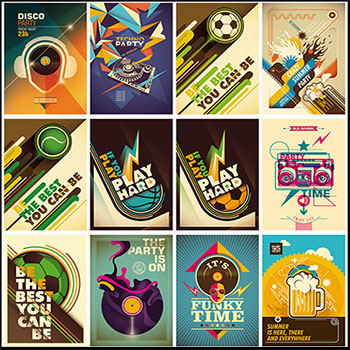 20款夏季派对音乐渡假足球运动矢量抽象背景海报
