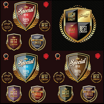 14款金色奖牌金色盾牌标签蚂蚁素材网矢量素材精选