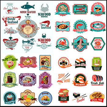 10套海鲜快餐寿司面包巧克力LOGO蚂蚁素材网矢量图标精选