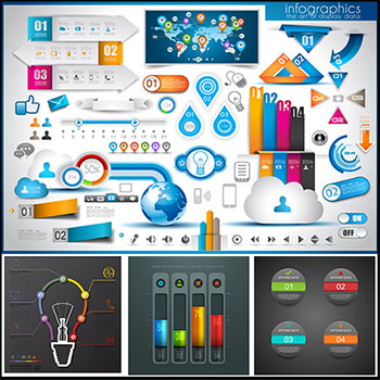 25款灯泡饼形齿轮球形云朵等PPT信息图表蚂蚁素材网矢量插图精选