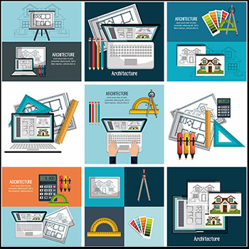 15款平面绘图建筑作品设计蚂蚁素材网矢量插图精选