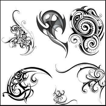 12款黑白元素花纹纹身矢量设计素材