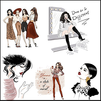 时尚女孩和时尚配饰服装蚂蚁素材网矢量插图精选