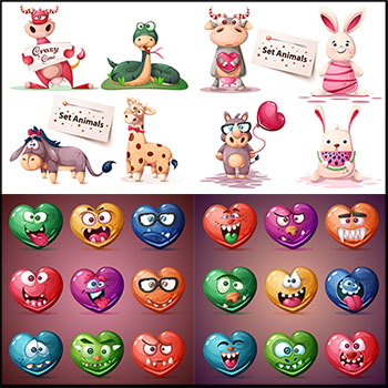 拟人化爱心表情和可爱的动物蚂蚁素材网矢量插图精选