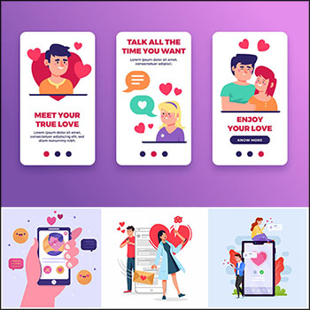 情人节浪漫约会相亲应用程序扁平化概念蚂蚁素材网矢量插图精选