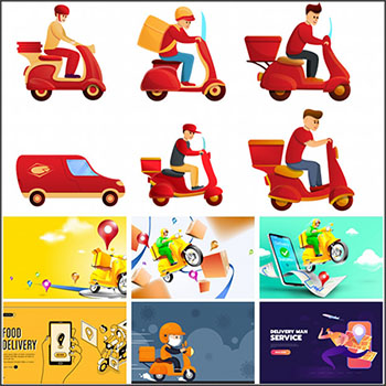 快递外卖配送运输插画蚂蚁素材网矢量素材精选
