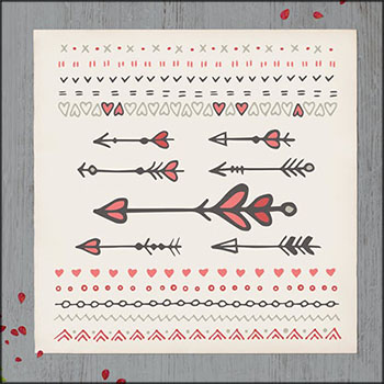 手绘爱情爱心箭头和情人节卡片边框装饰蚂蚁素材网矢量素材精选