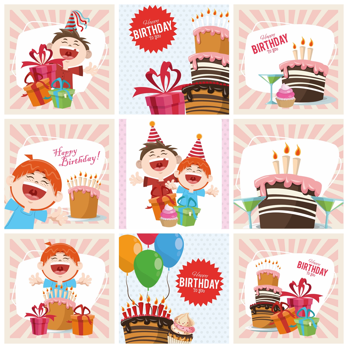 9款生日派对生日卡片海报插图蚂蚁素材网矢量素材精选