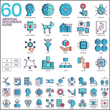 60个人工智能机器人智能科技PNG/EPS/AI蚂蚁素材网矢量图标精选