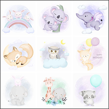 10款可爱卡通水彩动物蚂蚁素材网矢量素材精选