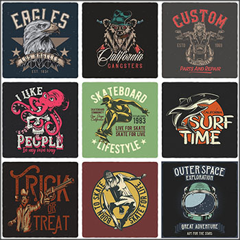 外星人和吉祥物复古图案T恤印染蚂蚁素材网矢量素材精选