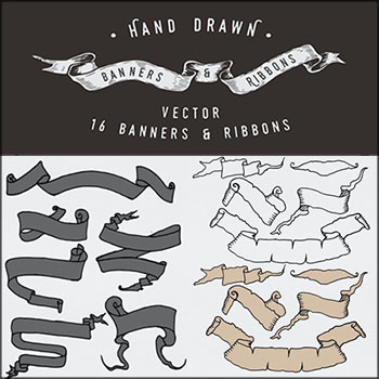 3套手绘横幅丝带彩带形状SVG/AI/EPS蚂蚁素材网矢量素材精选