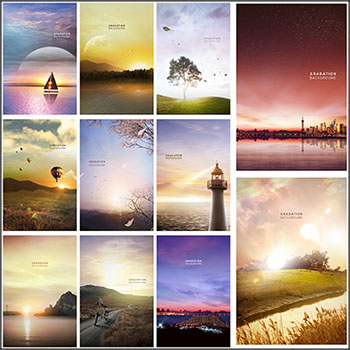 19款炫彩梦幻风景背景PSD分层素材