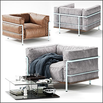 扶手椅沙发椅和茶几3D模型