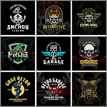 9款骷髅和动物T恤印染图案蚂蚁素材网矢量素材精选