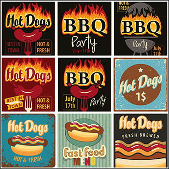 12款热狗BBQ烧烤快餐LOGO图标蚂蚁素材网矢量素材精选