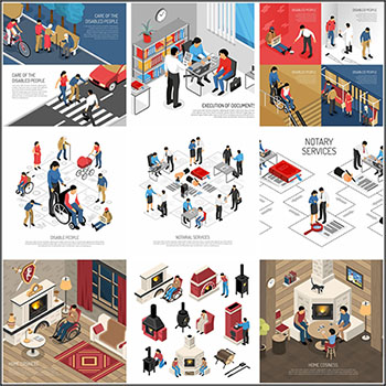 9款医疗文明礼仪商务办公家庭日常生活2.5D等距插图