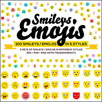 5套不同风格100个表情符号和笑脸蚂蚁素材网矢量素材精选