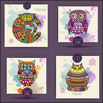 卡通装饰画猫头鹰插画蚂蚁素材网矢量素材精选