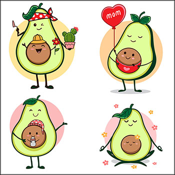 4款拟人化可爱卡通梨子插图贴签蚂蚁素材网矢量素材精选